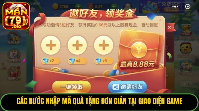 Các bước nhập mã quà tặng đơn giản tại giao diện game.